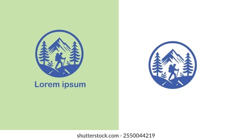 Hiking Trekking Walking Backpacking unique logo design illustration