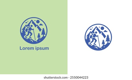 Caminhada Trekking Andando Backpacking logotipo exclusivo ilustração design