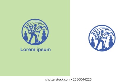 Hiking Trekking Walking Backpacking unique logo design illustration