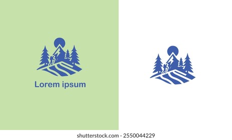 Hiking Trekking Walking Backpacking unique logo design illustration