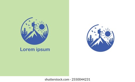 Hiking Trekking Walking Backpacking unique logo design illustration