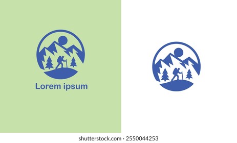 Hiking Trekking Walking Backpacking unique logo design illustration