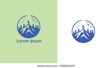 Hiking Trekking Walking Backpacking unique logo design illustration