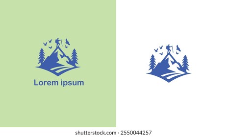 Hiking Trekking Walking Backpacking unique logo design illustration