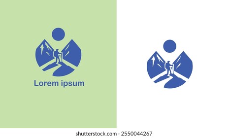 Hiking Trekking Walking Backpacking unique logo design illustration