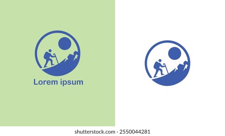 Hiking Trekking Walking Backpacking unique logo design illustration