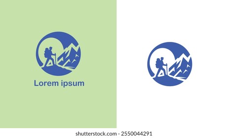 Hiking Trekking Walking Backpacking unique logo design illustration