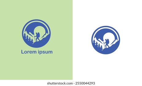 Hiking Trekking Walking Backpacking unique logo design illustration