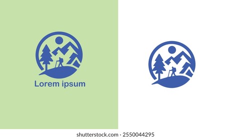 Hiking Trekking Walking Backpacking unique logo design illustration
