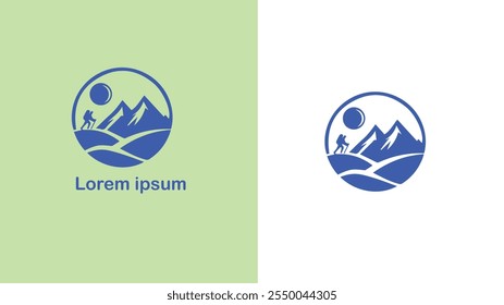 Hiking Trekking Walking Backpacking unique logo design illustration