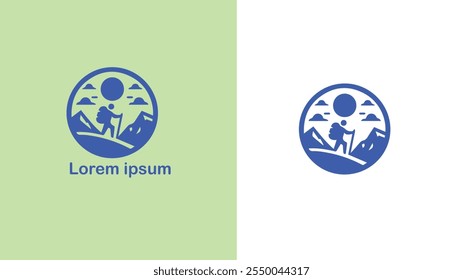 Hiking Trekking Walking Backpacking unique logo design illustration