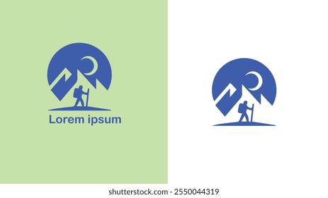 Hiking Trekking Walking Backpacking unique logo design illustration