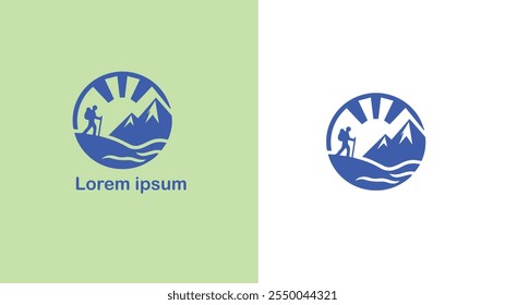 Caminhada Trekking Andando Backpacking logotipo exclusivo ilustração design