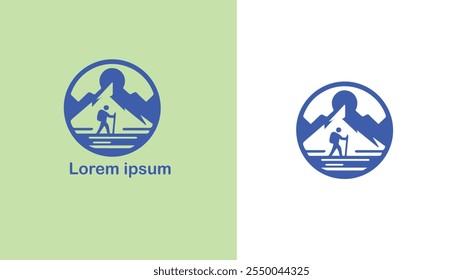 Hiking Trekking Walking Backpacking unique logo design illustration