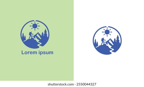 Hiking Trekking Walking Backpacking unique logo design illustration