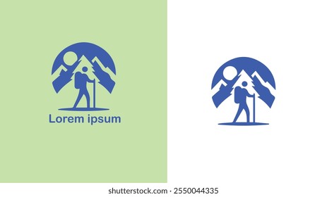 Hiking Trekking Walking Backpacking unique logo design illustration
