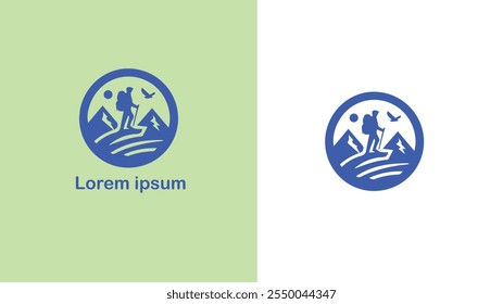 Hiking Trekking Walking Backpacking unique logo design illustration