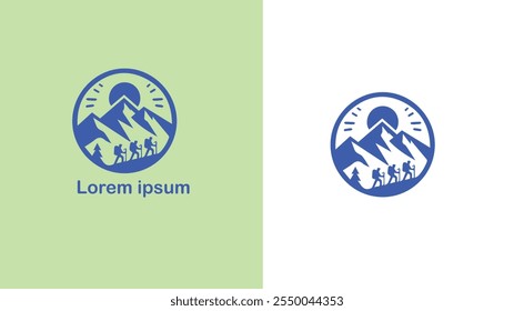Hiking Trekking Walking Backpacking unique logo design illustration
