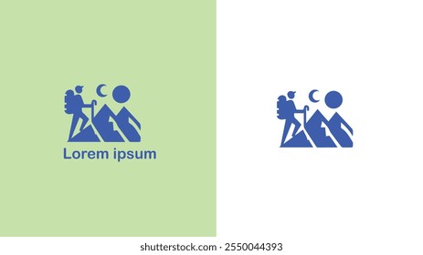 Hiking Trekking Walking Backpacking unique logo design illustration