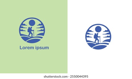 Hiking Trekking Walking Backpacking unique logo design illustration