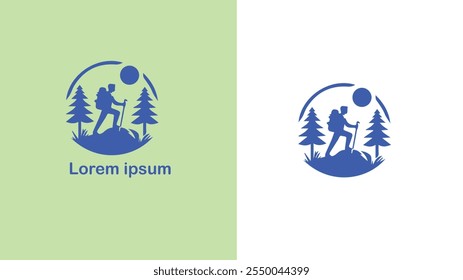 Hiking Trekking Walking Backpacking unique logo design illustration