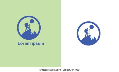 Hiking Trekking Walking Backpacking unique logo design illustration