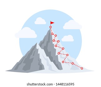 Hiking trip to the top of the mountain. Vector illustration