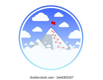 Hiking trip to the top of the mountain. Vector illustration