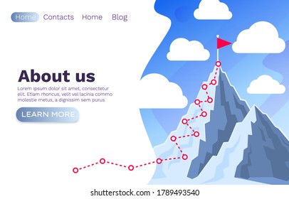 Hiking trip to the top of the mountain, web site flat design. Vector illustration