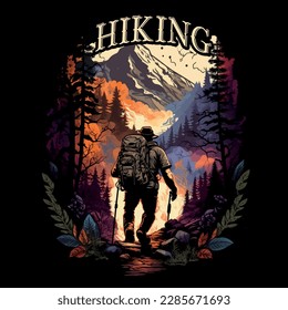 Diseño de camisetas de senderismo, camisetas de mejor excursión, diseño de camisetas de estilo retro del bosque de montaña, aventura, viajes, senderismo