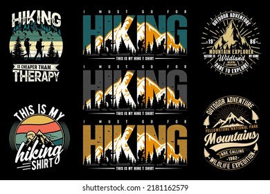Hiking t-shirt design bundle, vintage, adventure t-shirts, graphic vector element, hiker typography design,