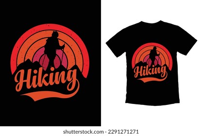 Hiking t-shirt design, Vector design, Hiking Retro t-shirt design, Vector illustration, Custom t-shirt design, Hiking labels, Trendy, Mountain, Outdoor