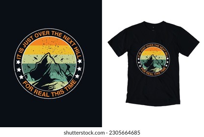 Hiking t-shirt design, Vintage mountain lettering, adventure t-shirts, graphic vector element, hiker typography