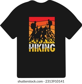 Hiking t-shirt design. Wild, mountain, Hiker, and adventure silhouettes Vector illustration.