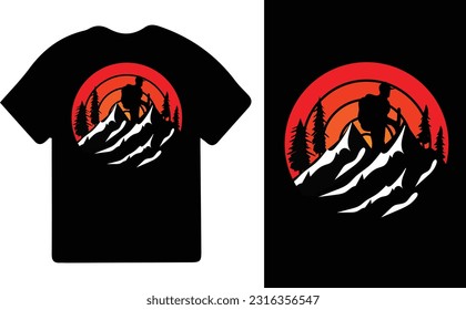 Hiking t-shirt design. Wild, mountain, Hiker, and adventure silhouettes Vector illustration.