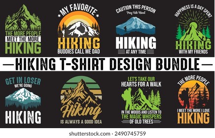 Hiking Typography T-Shirt Design, Mountain Pine Tree Hiking Vector design, Hiking-outdoor Tshirt Designs, Hiking retro vintage silhouette set Tshirt Design, Adventure travel lettering T-Shirt Design