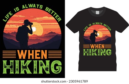 Hiking typography t-shirt design Vector print Template. Premier vector Hiking Retro t-shirt design. Hiking design ready for print vintage apparel poster Retro labels Hiking Mountain Trendy Vector 