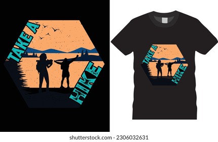 Hiking typography t-shirt design Vector print Template. Premier vector Hiking Retro t-shirt design. Hiking design ready for print vintage apparel poster Retro labels Hiking Mountain Trendy Vector 