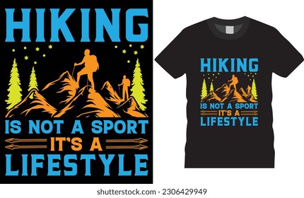 Hiking typography t-shirt design Vector print Template. Premier vector Hiking Retro t-shirt design. Hiking design ready for print vintage apparel poster Retro labels Hiking Mountain Trendy Vector