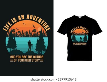  Hiking typography t-shirt design, Vector print Template, Hiking t shirt design .