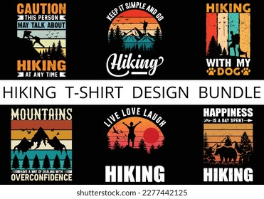 Hiking typography vintage t-shirt design bundle 