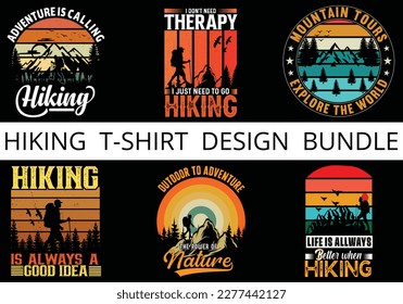 Hiking typography vintage t-shirt design bundle 