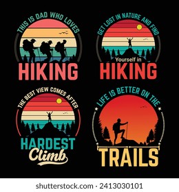 Hiking vector bundle quotes t shirt design, hiking bundle design.