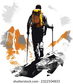 Hiking vector design, Hiking t-shirt design vector design, Hiking man vector design