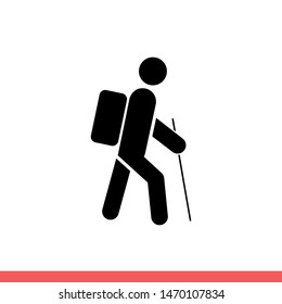 Hiking vector icon, tourism symbol. Simple, flat design for web or mobile app