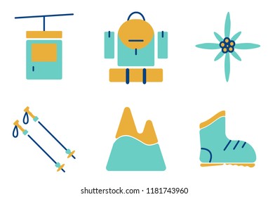 Hiking vector icons set