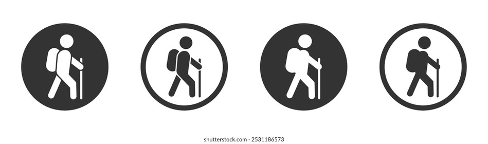 Hiking vector icons set. Hiking and trekking icons. Hiking icon