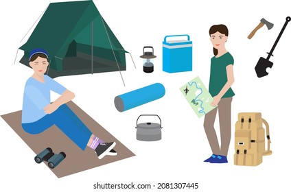 Hiking vector set with characters people