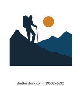 hiking when sunset  with mountain background vector design