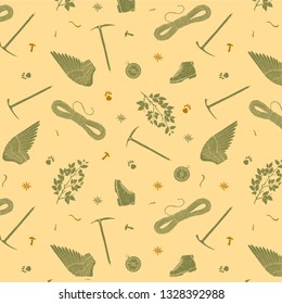 Hiking and wondering in the woods vintage seamless pattern